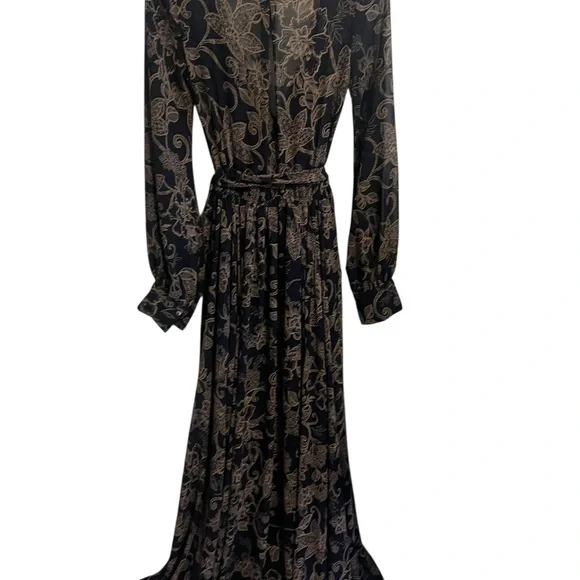 Boho Luxe Maxi Wrap Dress – Sheer Navy with Earth Tones – $128 Retail- Small - Picture 2 of 7